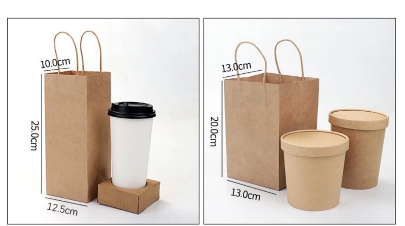 Craft Paper Lunch Box Bag Takeaway Food Packaging Degradable Paper Bag with Handle