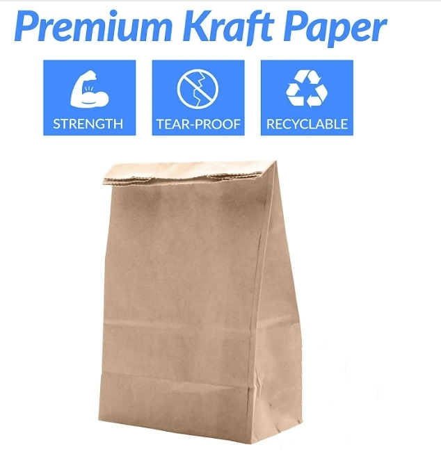 Customized Greaseproof Take-out Kraft Paper Bags, Snack Bags, Bread Bag, Craft Bags, 100% Recycled Kraft Paper Brown Lunch Bags