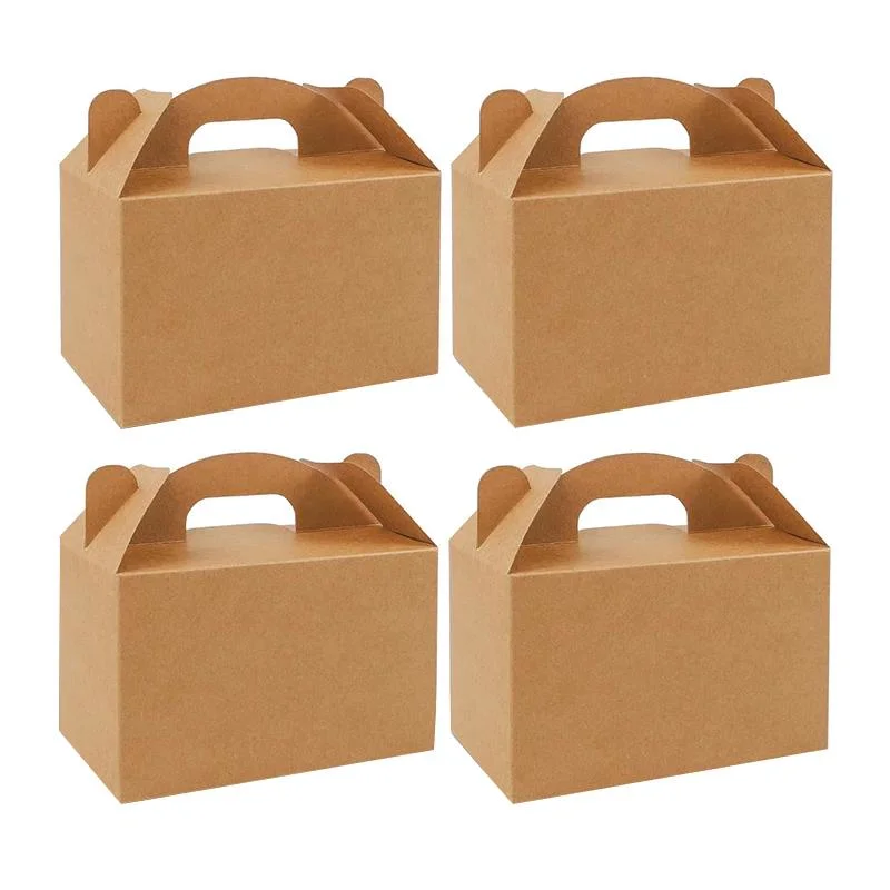 Eco Friendly Brown Kraft Paper Gable Gift Boxes with Handle for Party