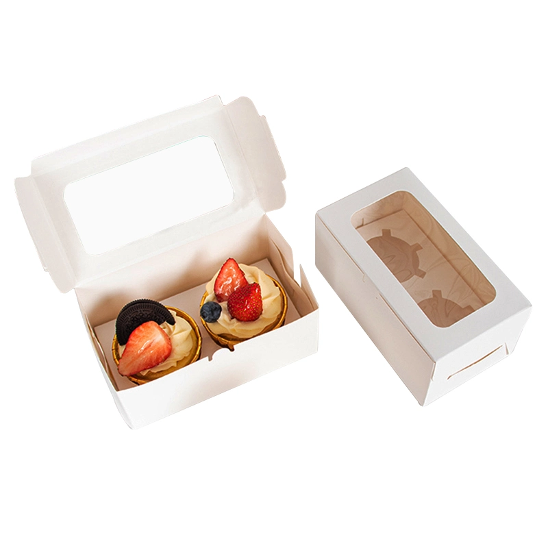 Eco-Friendly Custom Logo Cardboard Food Packaging Box Luxury Small Paper Donut Cake Cupcake Dessert Food Packaging Box with Clear Lid