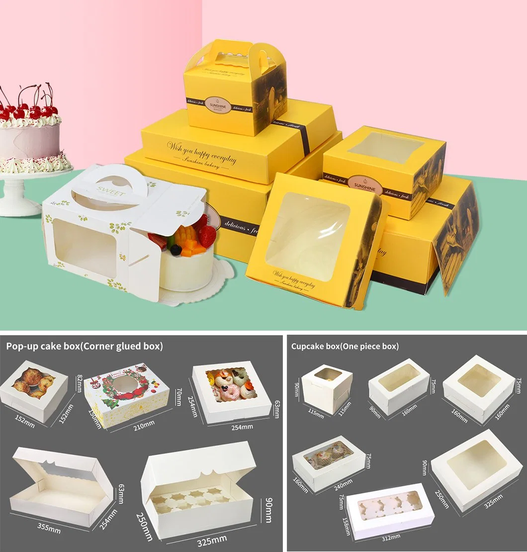 Cupcake Container Gift Packaging with Window Insert Handle Suitable for Wedding Candy Bakery Box Paper