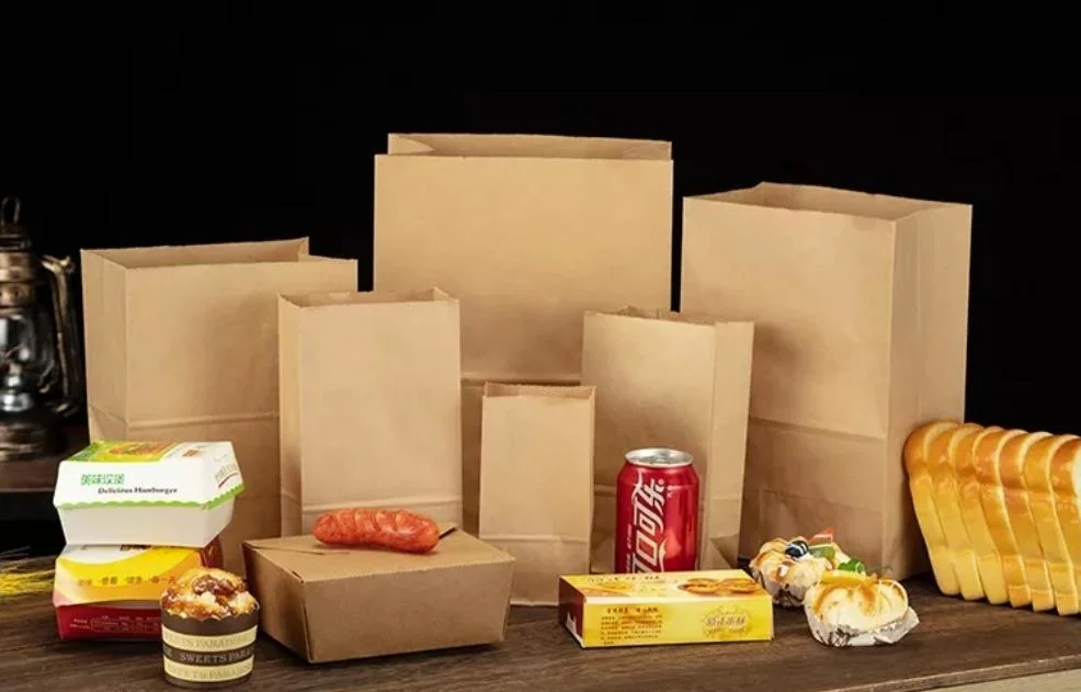 Customized Greaseproof Take-out Kraft Paper Bags, Snack Bags, Bread Bag, Craft Bags, 100% Recycled Kraft Paper Brown Lunch Bags