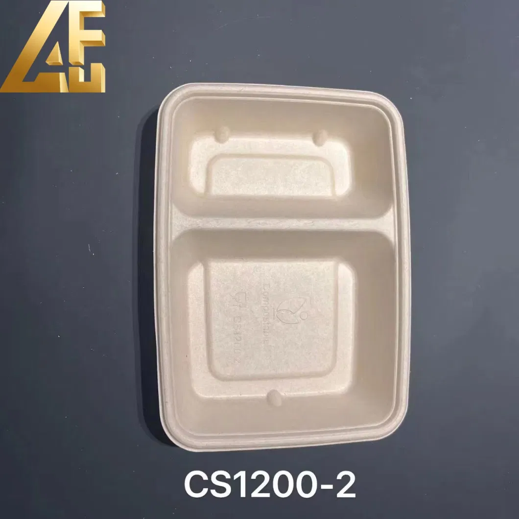 Biodegradable Disposable Takeaway Tableware Dinnerware Compostable Sugarcane Bagasse Pulp Paper Tray to Go Packaging Food Container Lunch Clamshell Box