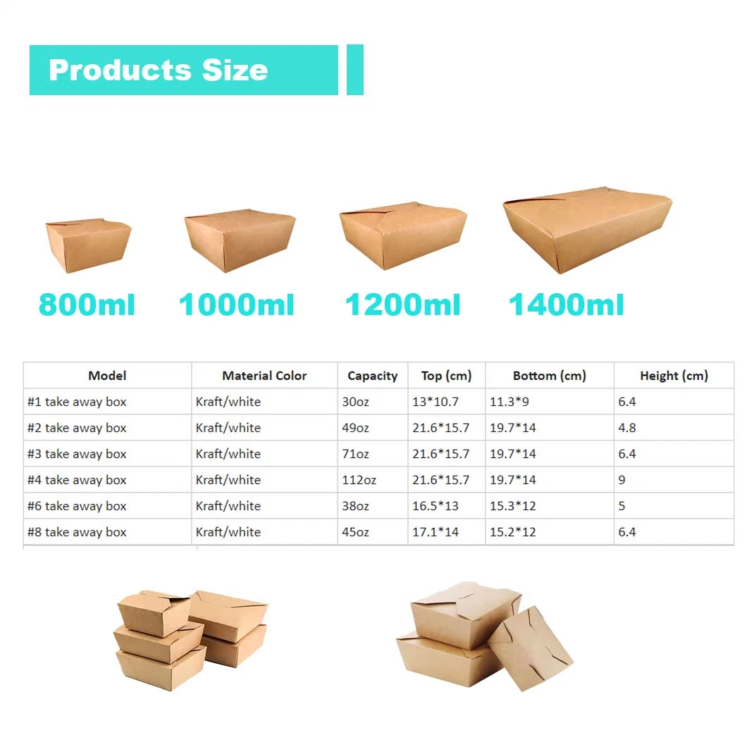 Disposable Eco Friendly Multi-Size Customized Take Away Food Box