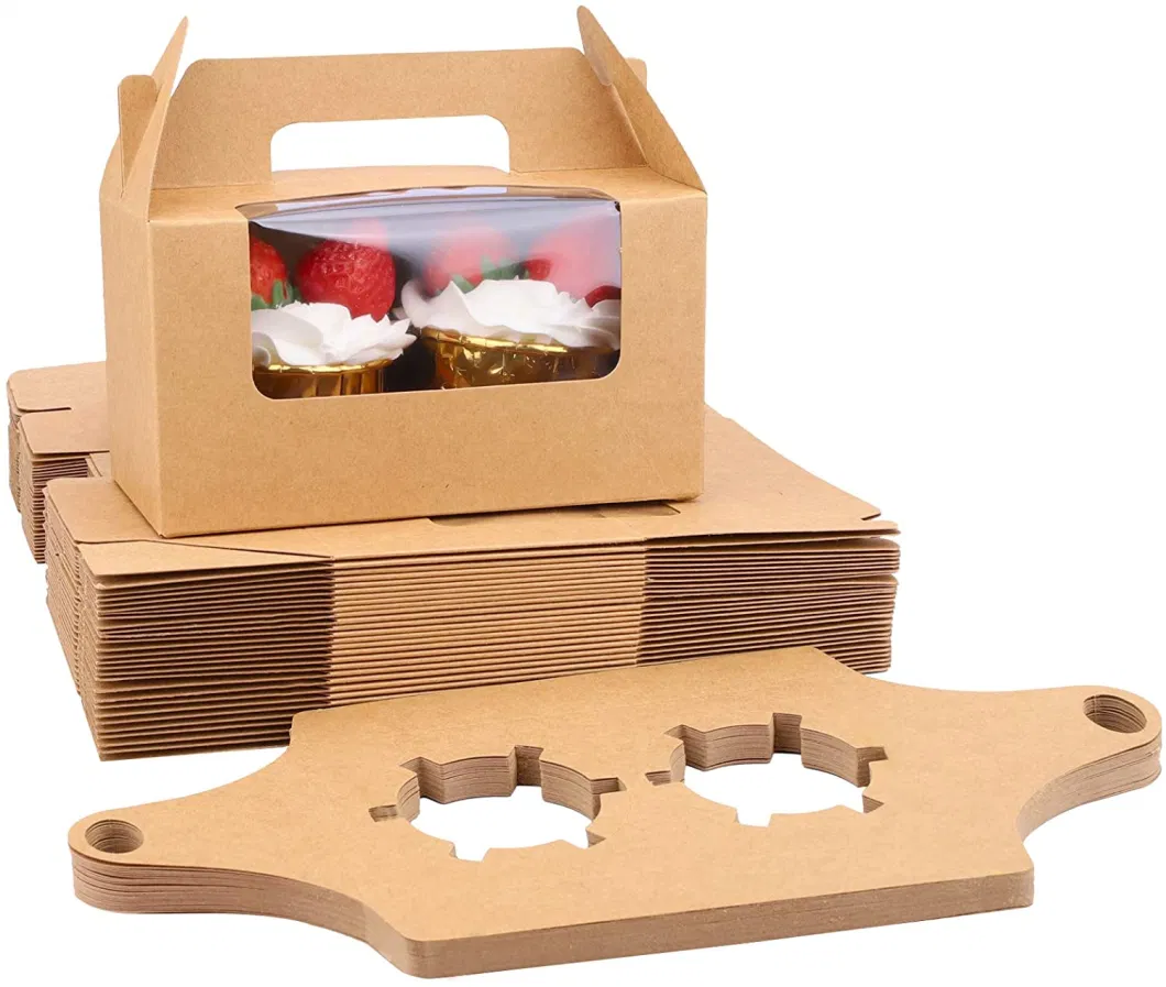 Custom Logo Cupcake Dessert Kraft Paper Packaging Bakery Chocolate Cake Gift Box with Handle