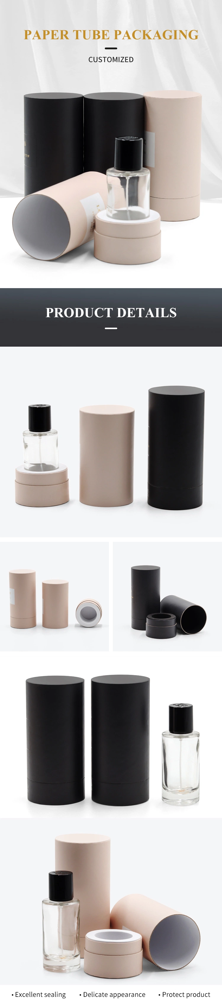 Firstsail Skin Toner Pink Cylinder Packaging Tube Black Cosmetic Bottle Perfume Glass Round Paper Box