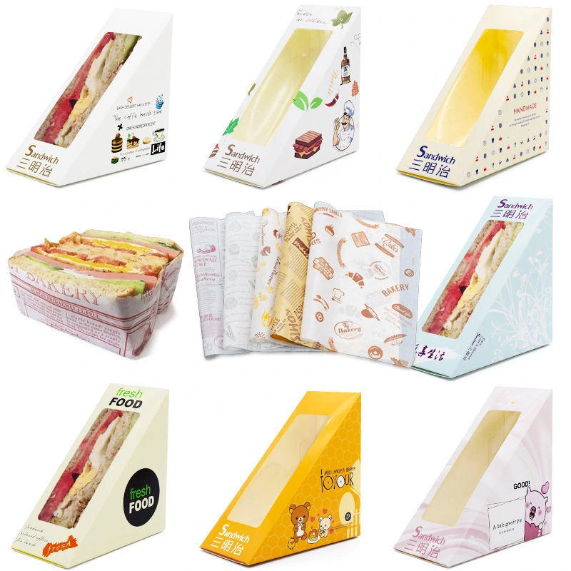 Rectangular Transparent Plastic Sandwich Boxes Container Packaging Kraft Paper Sandwich Box