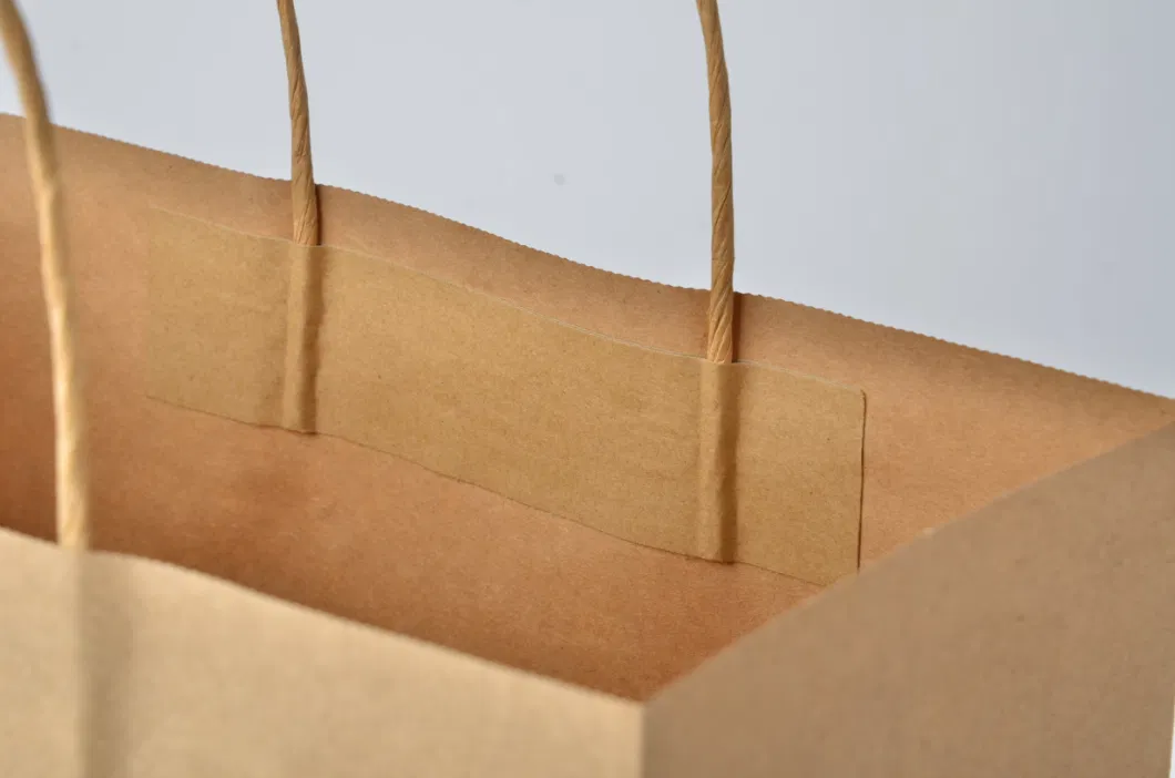 Logo Printed Takeaway Flat Brown Handle Kraft Grocery Paper Bag with Twist Handle