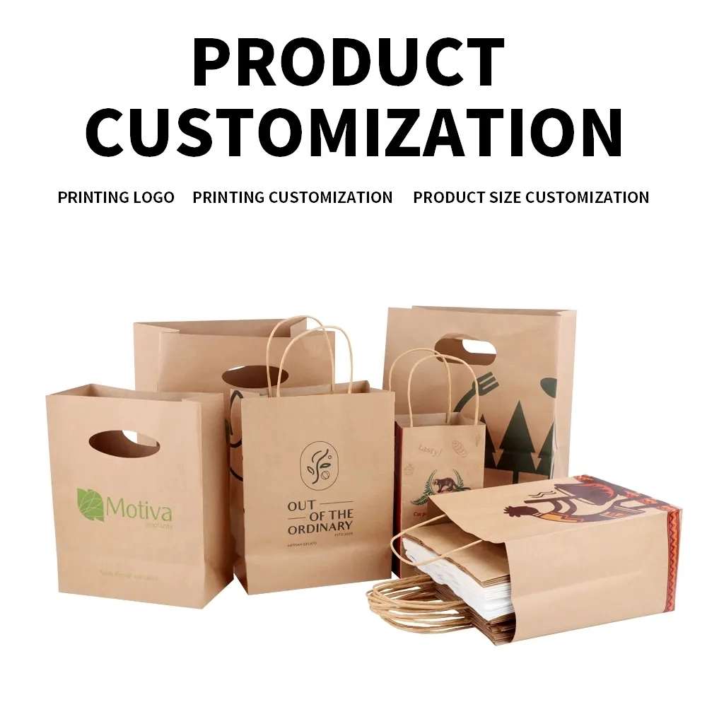 Recycled Grocery Supermarket Restaurant Fast Food Pizza Brown Kraft Paper Bags with Die Cut Handle