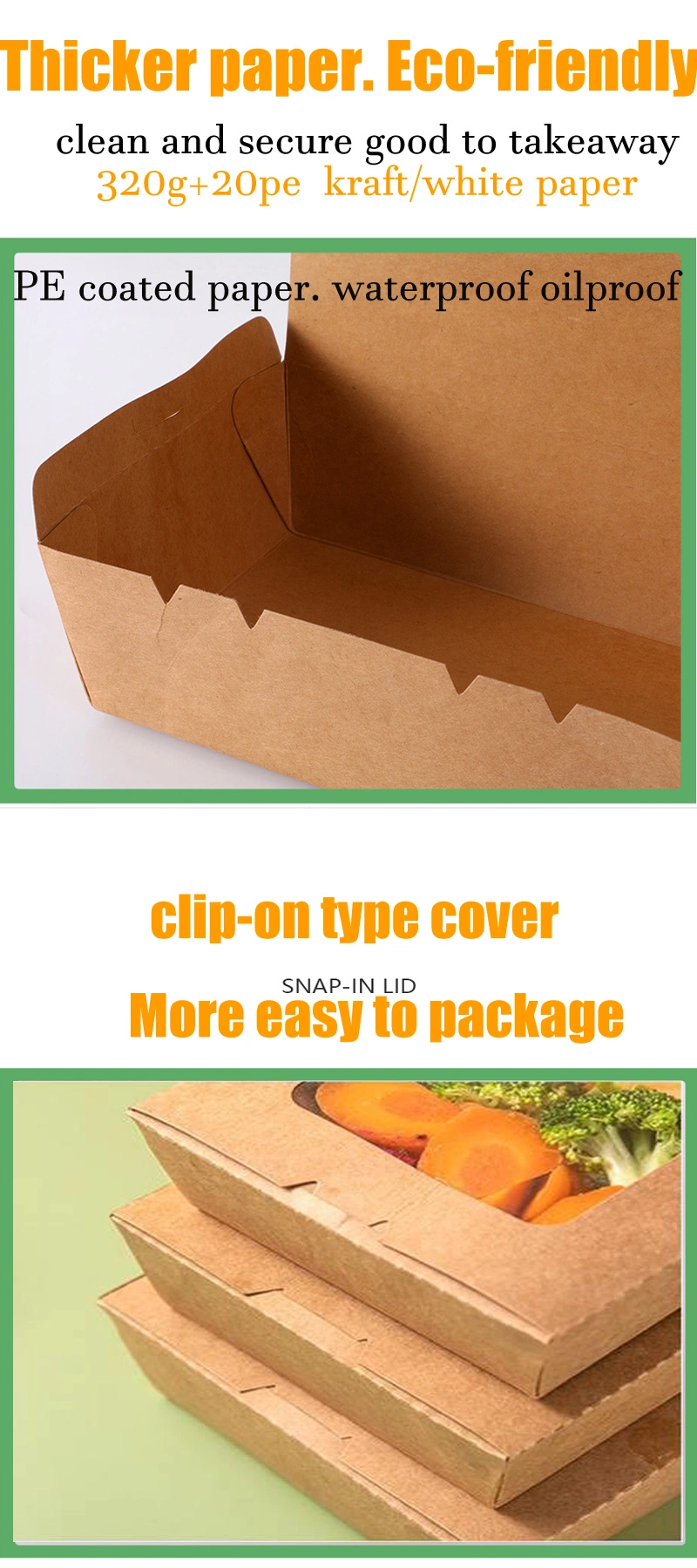 Eco Friendly Biodegradable Takeout Brown Kraft Paper Box with Auto-Popup Window