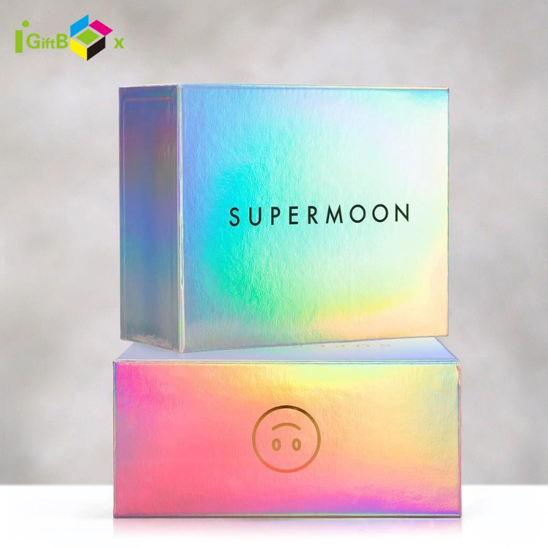 Custom Sliding Slide Paper Cardboard Iridescent Hologram Holographic Drawer Caixa De Presente Caja De Regalo Box Packaging Drawer Gift Paper Box