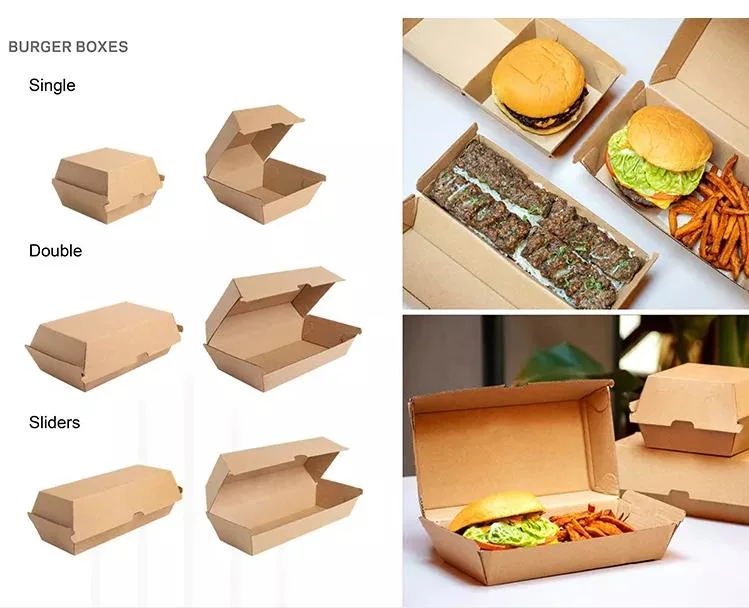 Custom Design Printed Logo Disposable Cardboard Corrugated Kraft Lunch Fries Hot Dog Hamburger Burger Packaging Paper Box