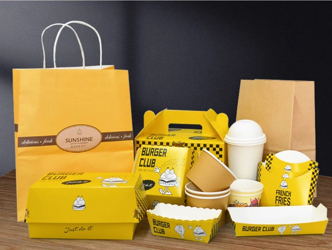 Disposable Branded Custom Restaurant Take out Paper Container Fast Food Takeaway Burger Box Packaging