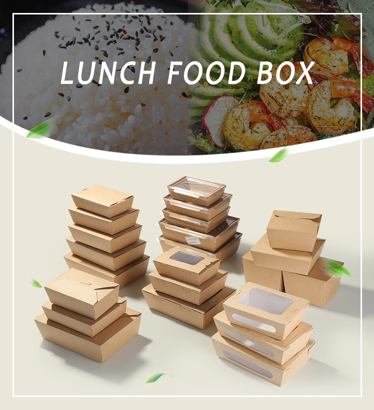 Takeaway Fast Food Packaging Containers Salad Box Restaurant Recycled Disposable Brown Kraft Paper Lunch Boxes with Lid