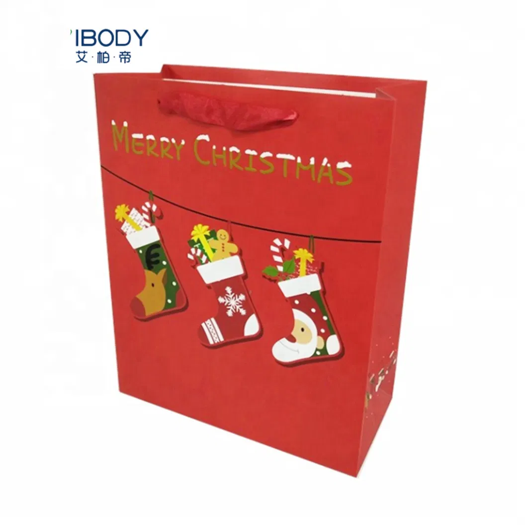 Luxury Printing Christmas Apparel Packaging Kraft Shopping Tote Ribbon Jewelry Gift Paper Bags