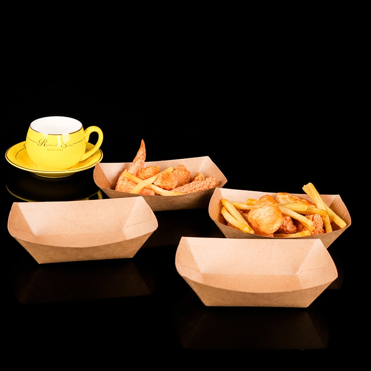 Custom Print Biodegradable Eco Friendly Food Grade Boat Serving Hot Dog Snack French Fries Chips Takeaway Kraft Paper Box