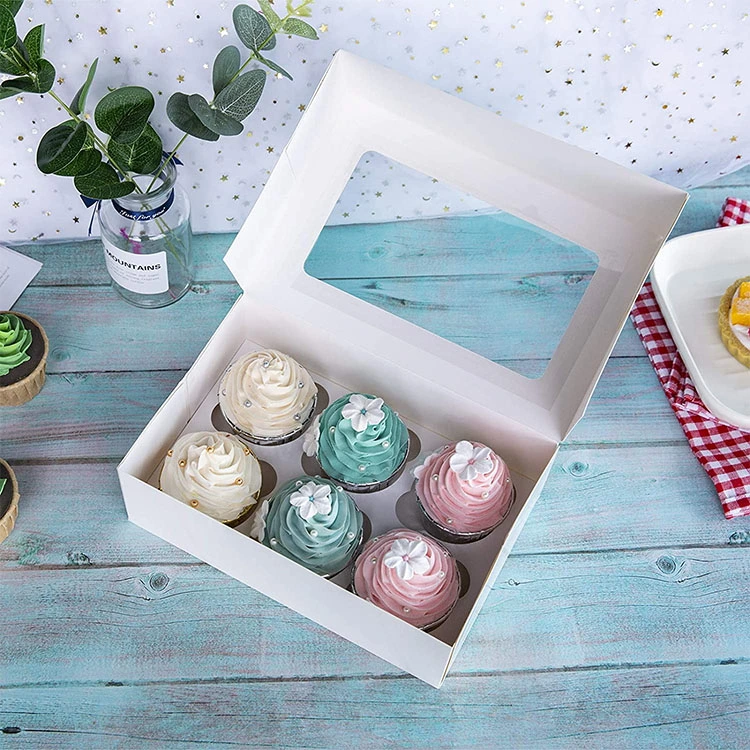 Biodegradable Paper Muffin Cupcake Box Gift Box for Food Bakery Cake with Clear Window