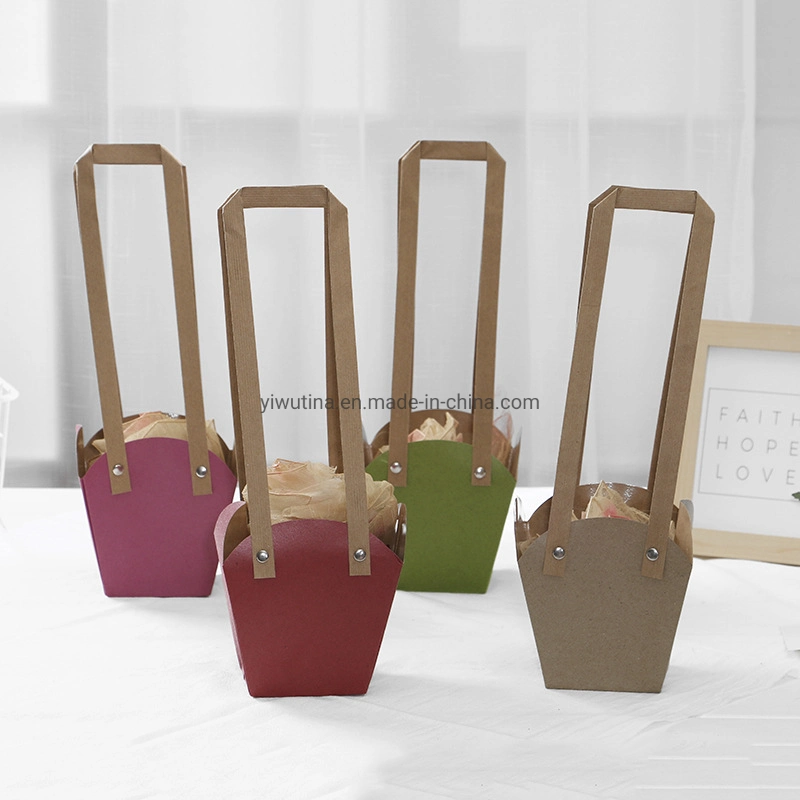 Customize Creative Kraft Cardboard Paper Bag Flowers Potted Landscape Packaging Box Gift Handle Bag Carrier Bags