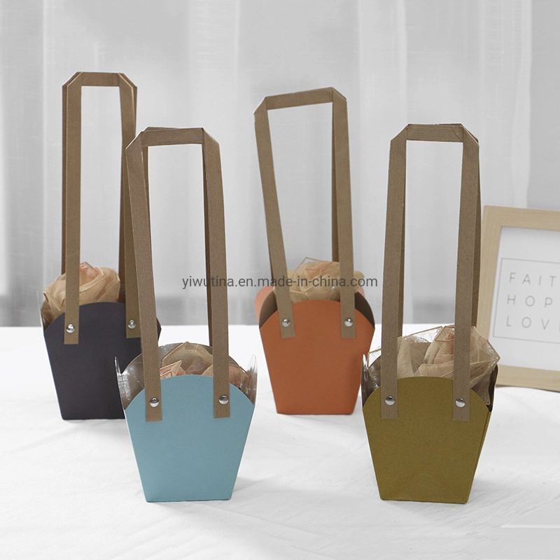 Customize Creative Kraft Cardboard Paper Bag Flowers Potted Landscape Packaging Box Gift Handle Bag Carrier Bags