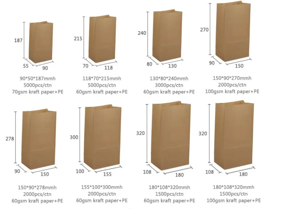 Wholesale Recycled Materials Brown White Kraft Paper Bags for Food Cake Wine Packaging