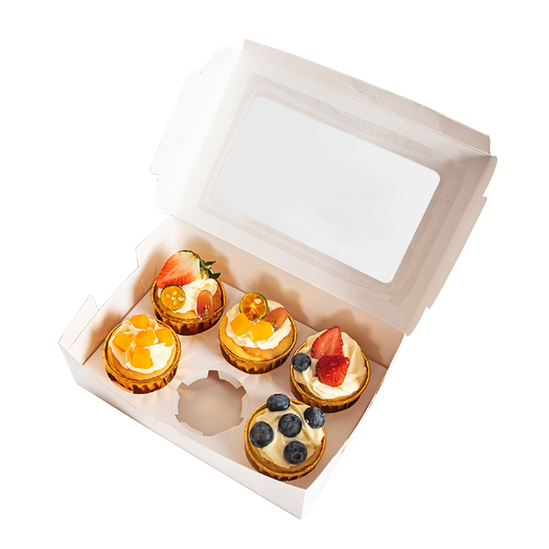 Eco-Friendly Custom Logo Cardboard Food Packaging Box Luxury Small Paper Donut Cake Cupcake Dessert Food Packaging Box with Clear Lid