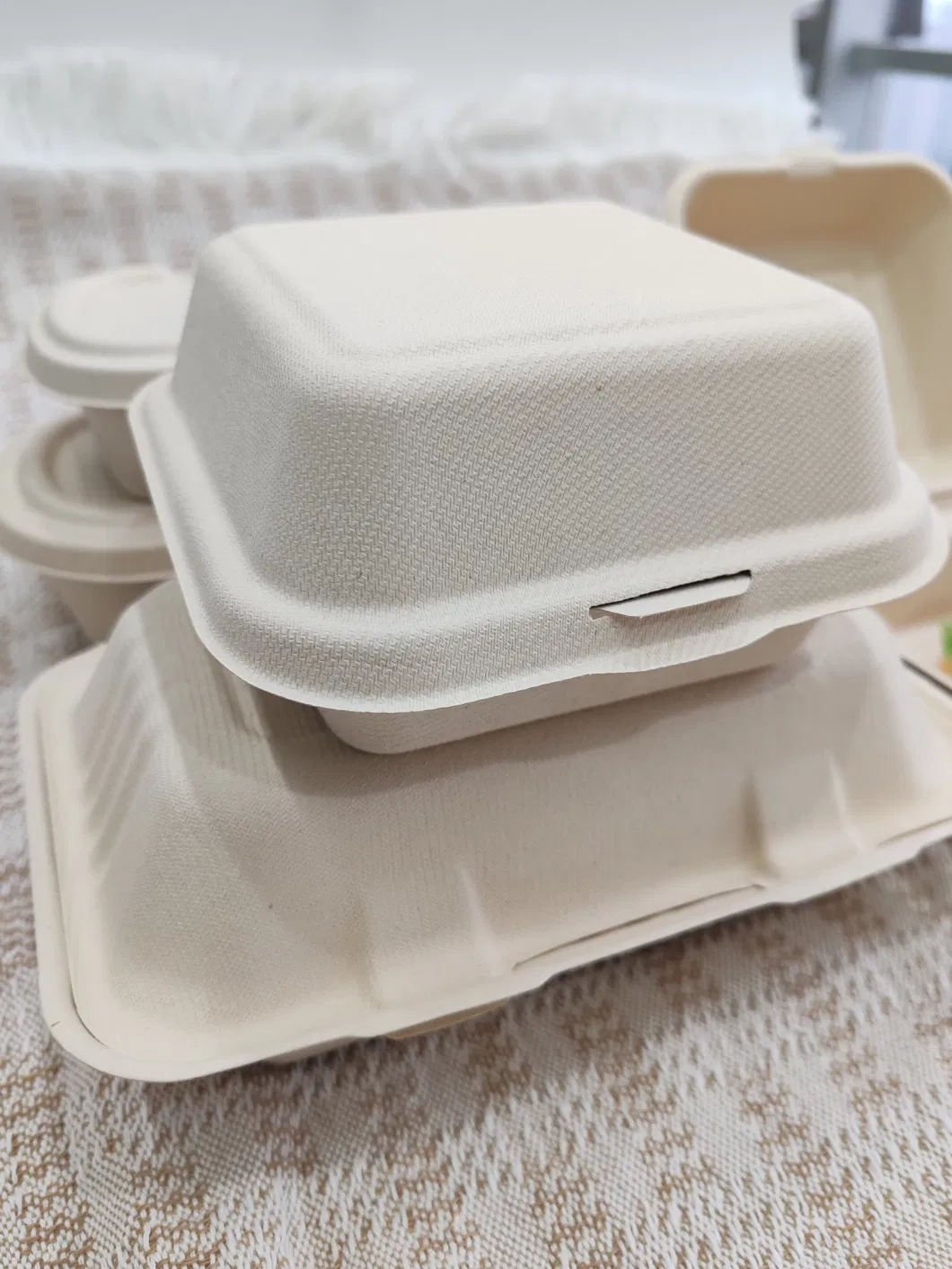 Biodegradable Container Food Takeaway Packaging Sugarcane Bagasse Pulp Paper Lunch Hamburger Box