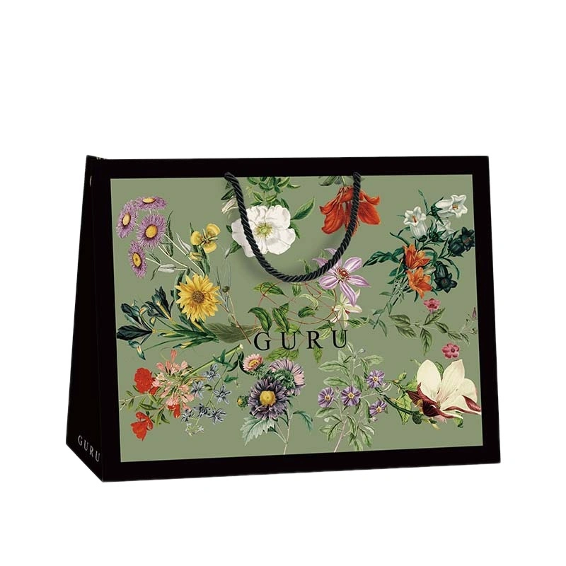 Flower Pattern Handbag Custom Baked Cake Paper Box Custom Kraft Gift Bag