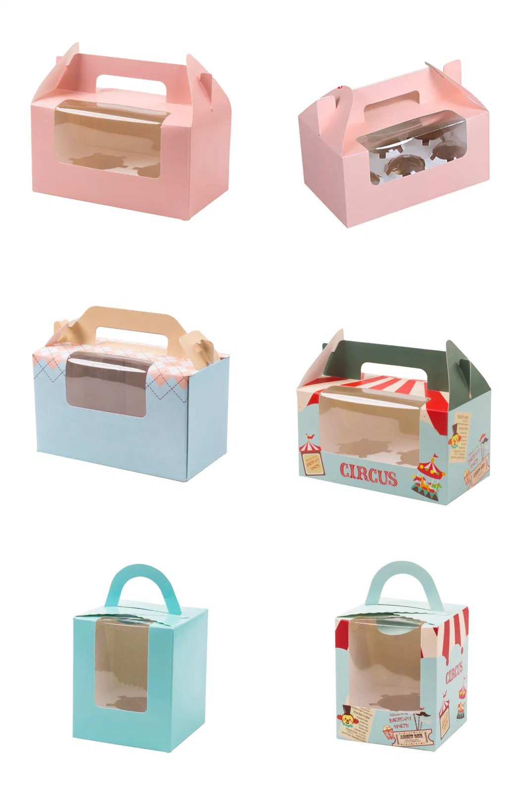 Custom Latest Style 4/6 Cupcake Donut Packaging White Food Paper Baking Cake Box with Handle