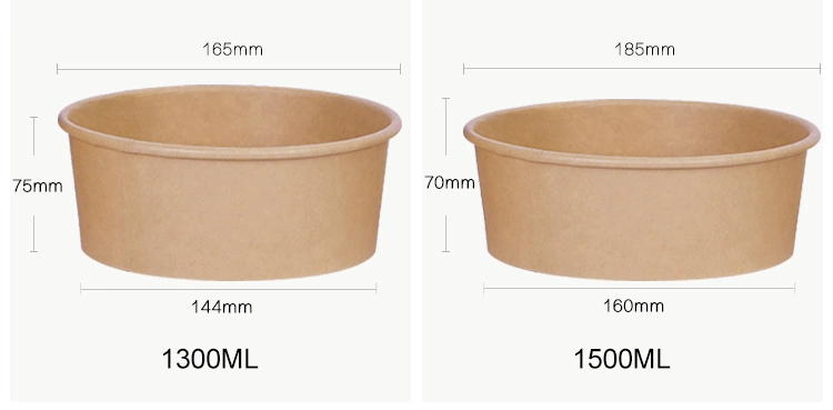 Kraft Paper Container Delivery Package with Take Away Salad Lid Pet PP Rectangle Takeaway Kraft Paper Bowl