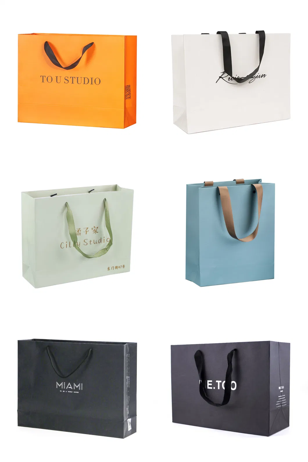 Luxury Ribbon Handle Boutique Shopping Packaging Bag Customized Printed Colorful Art Paper Gift Bags with Logo