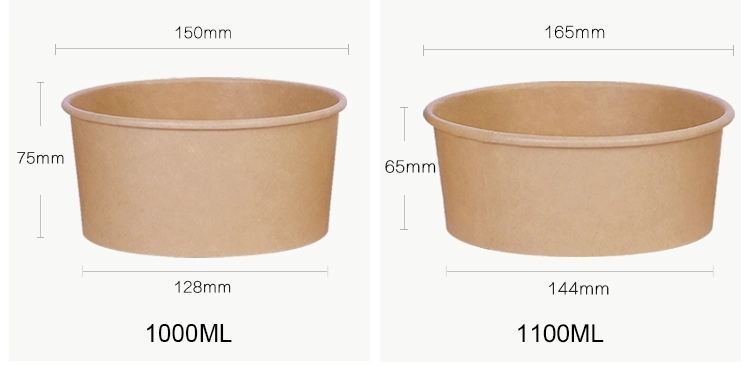 Kraft Paper Container Delivery Package with Take Away Salad Lid Pet PP Rectangle Takeaway Kraft Paper Bowl