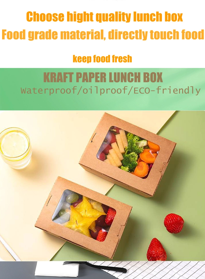 Eco Friendly Biodegradable Takeout Brown Kraft Paper Box with Auto-Popup Window