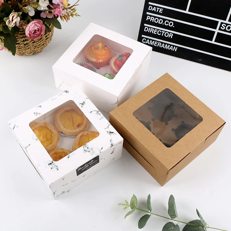 Affordable Price Recyclable White/Kraft Paper Packaging Box, Dessert Cake Packing Box with Window