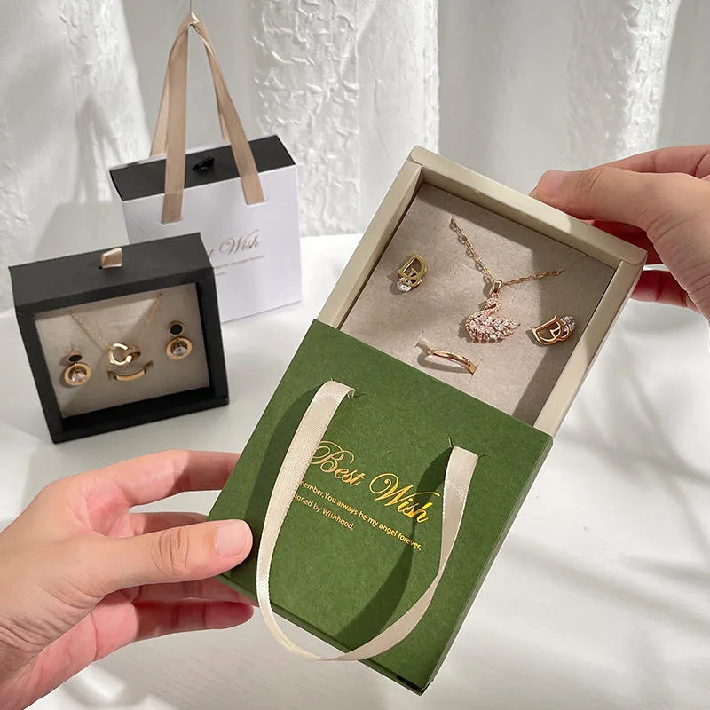 New Style Ring Necklace Earrings Drawer Paper Box Jewelry Packaging Gift Box Jewelry Packaging Box and Bag