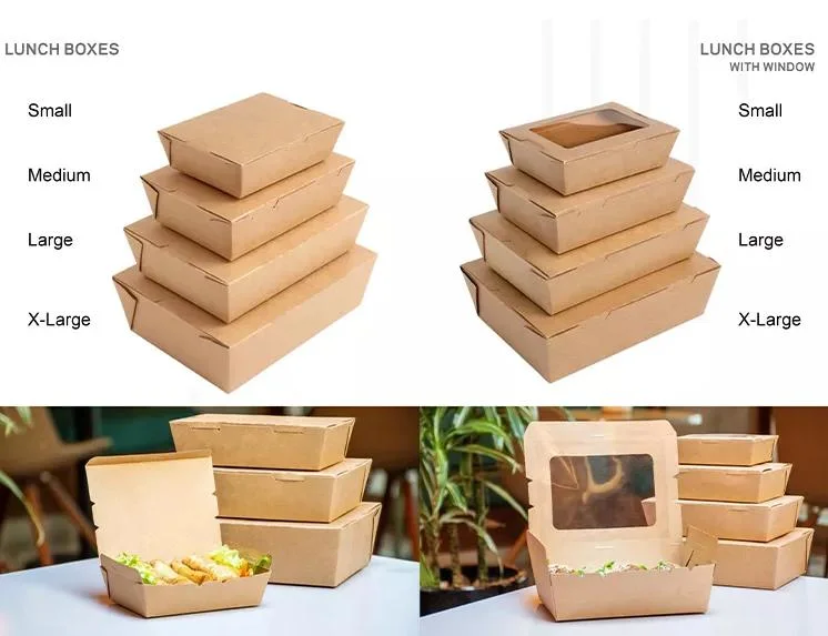 Takeaway Fast Food Packaging Containers Salad Box Restaurant Recycled Disposable Brown Kraft Paper Lunch Boxes with Lid