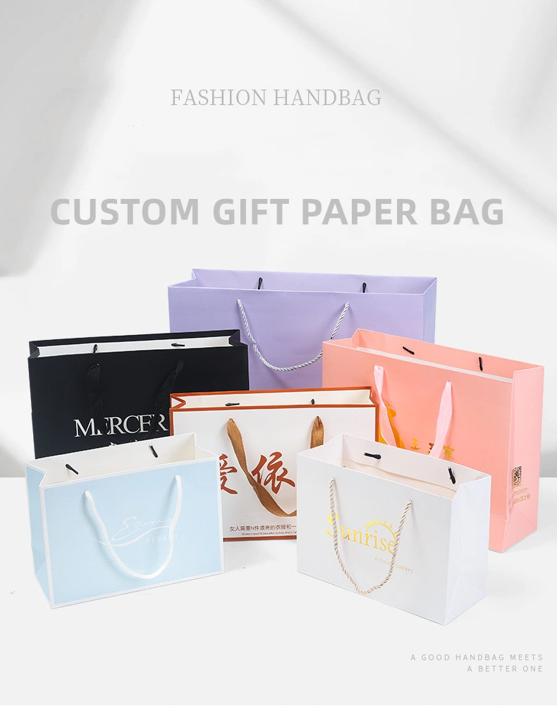 Custom Logo Printed Black Pink Small Personalized Luxury Shopping Gift Paper Bags with Ribbon Handles