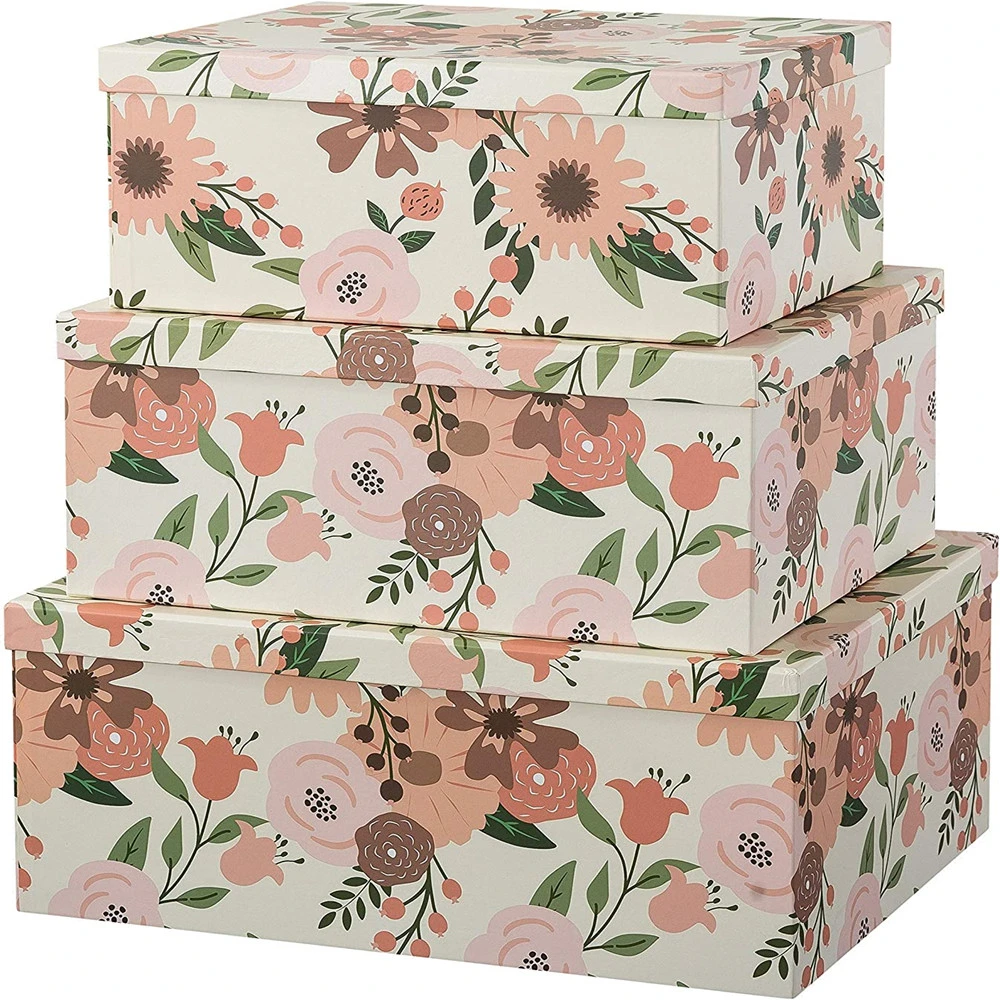 Four Color Decorative Storage Cardboard Paper Boxes with Lids