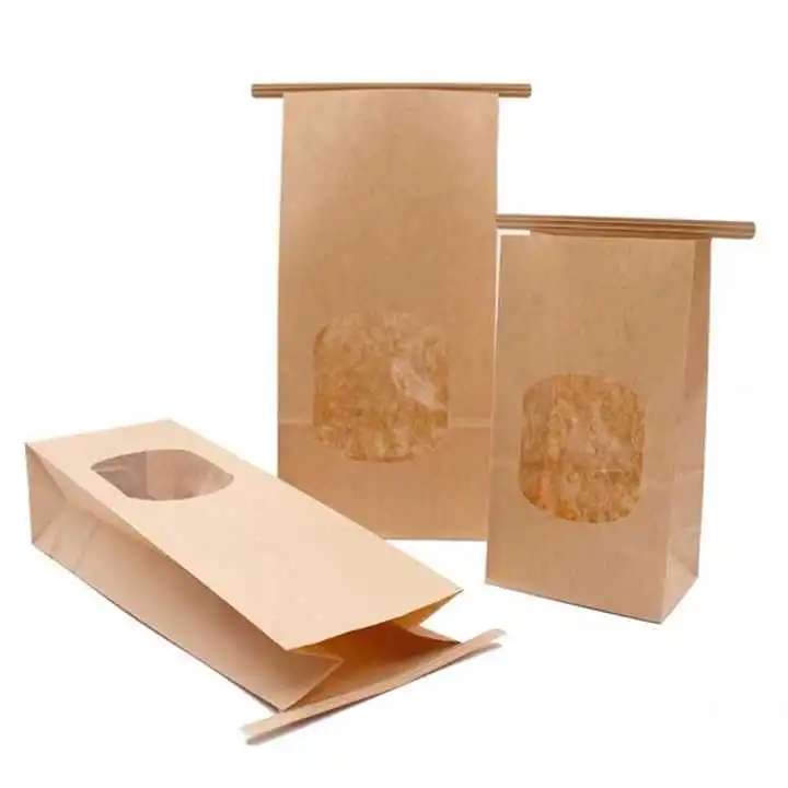 Kraft Paper Bread Clear Avoid Oil Packing Toast Baking Takeaway Food Package Cake Bag with Window