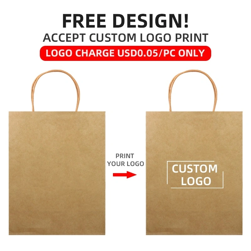 Customized Kraft Paper Packing Bag with Twisted Handle for Shopping Gift Grocery