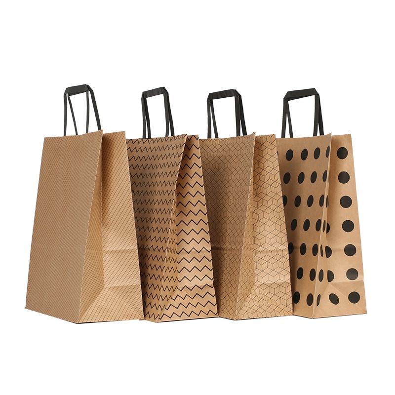 Recycled Grocery Supermarket Restaurant Fast Food Pizza Brown Kraft Paper Bags with Die Cut Handle