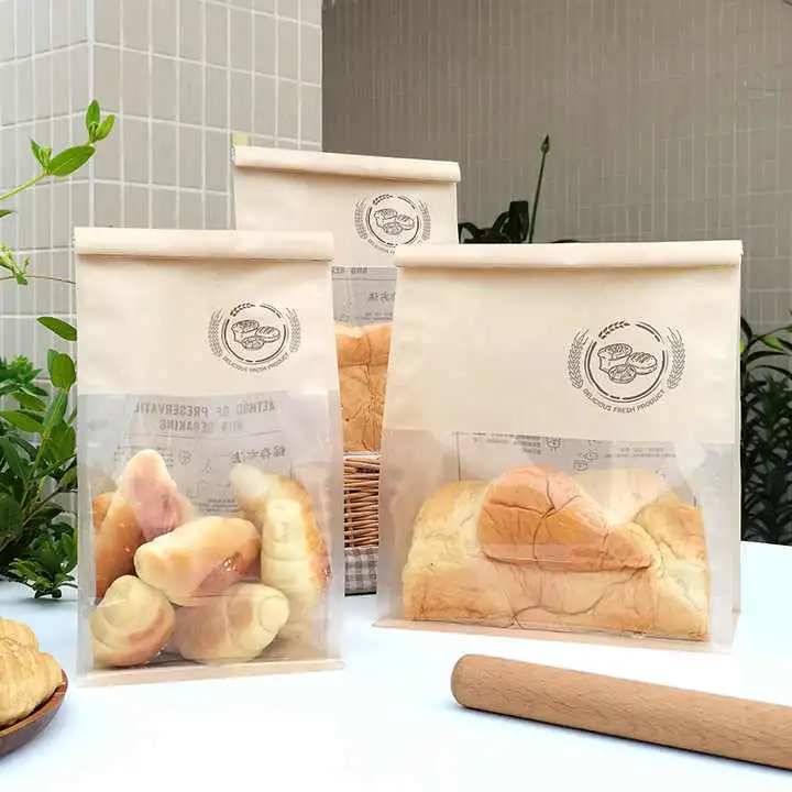 Kraft Paper Bread Clear Avoid Oil Packing Toast Baking Takeaway Food Package Cake Bag with Window