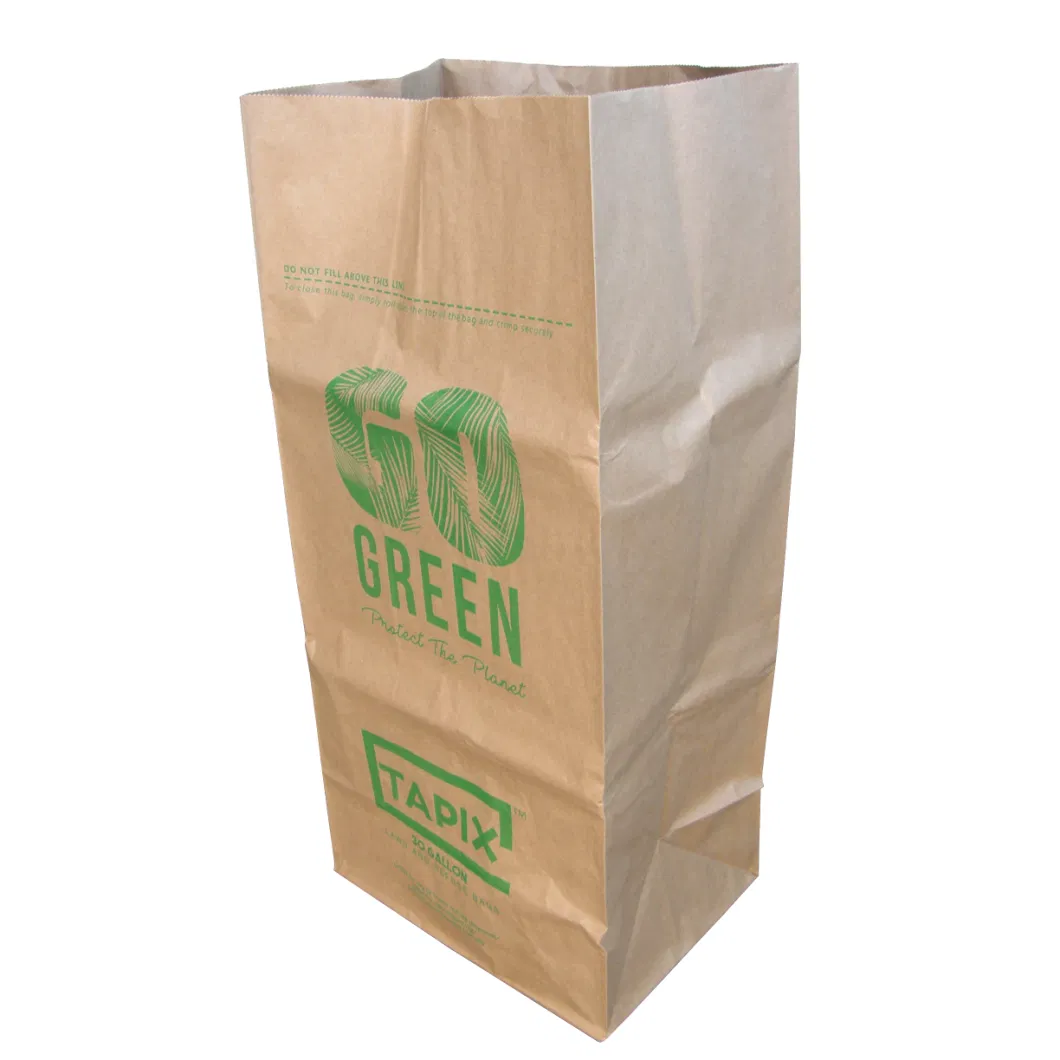 Heavy Duty Large Trash Paper Bag Tear Resistant Yard Waste Bags Eco-Friendly 30 Gallon Printing Brown Paper Garbage Bag