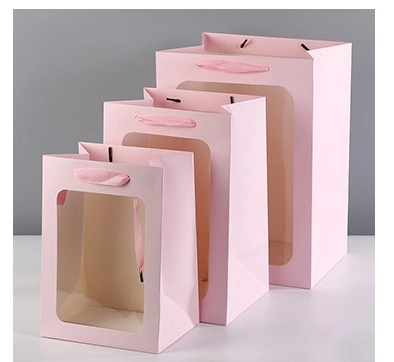 Wholesale Floral Gift Box Open Transparent Window Gift Doll Flower Paper Bag with PVC Mini Cake Clear Window Custom Printing Marble Printing Multi-Color