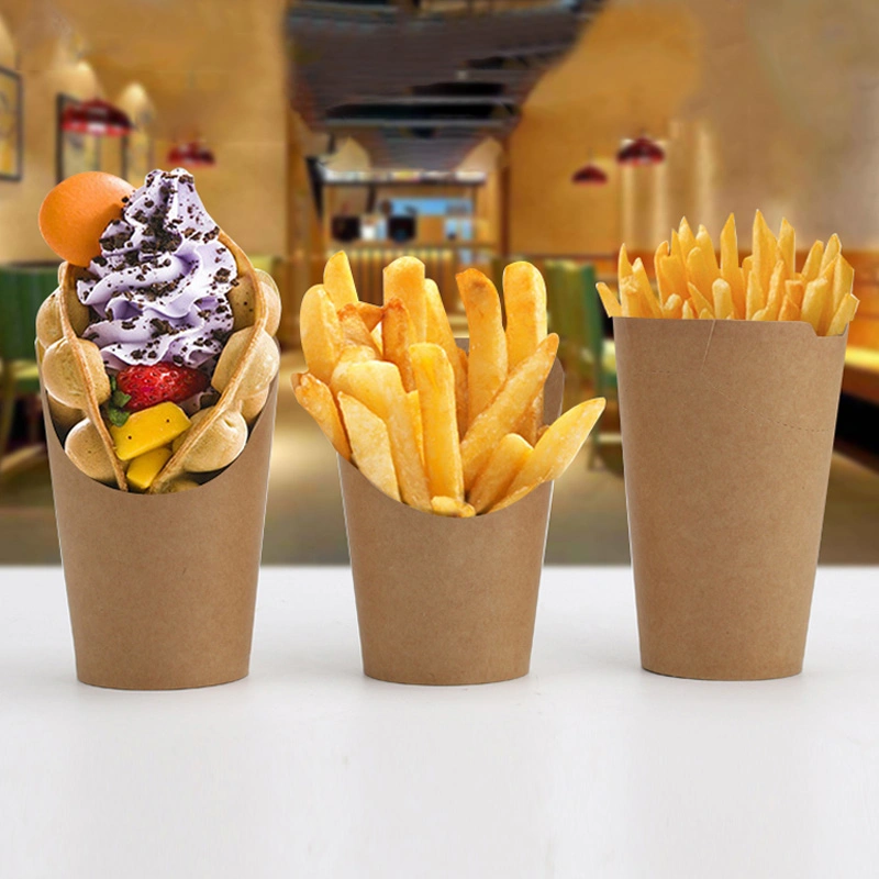 Disposable Wholesale Custom Printed Logo Kraft Paper French Fries Cups Charcuterie Container Takeaway Packaging