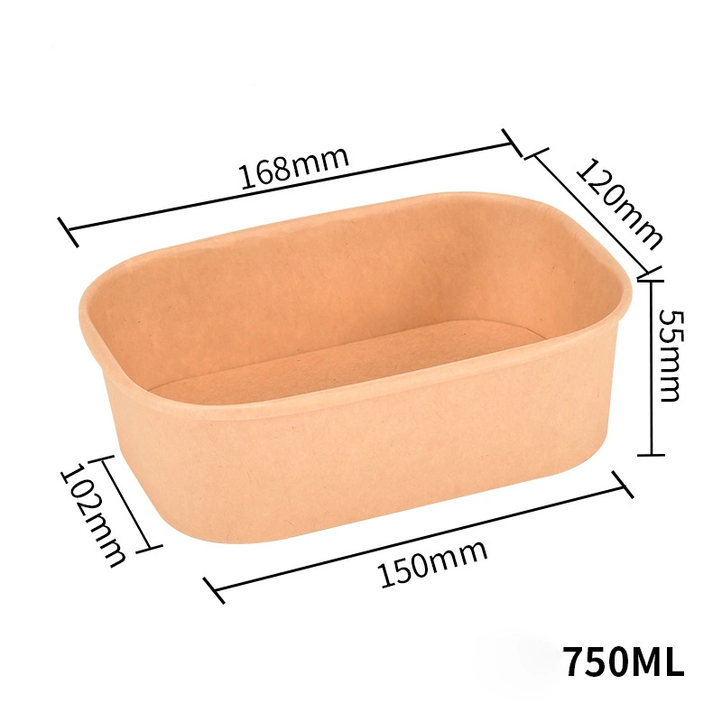 Disposable Kraft Paper Lunch Box Rectangular Rounded Box Takeaway Packing Box Rectangular Paper Bowl Salad Bowl Fried Lunch Box