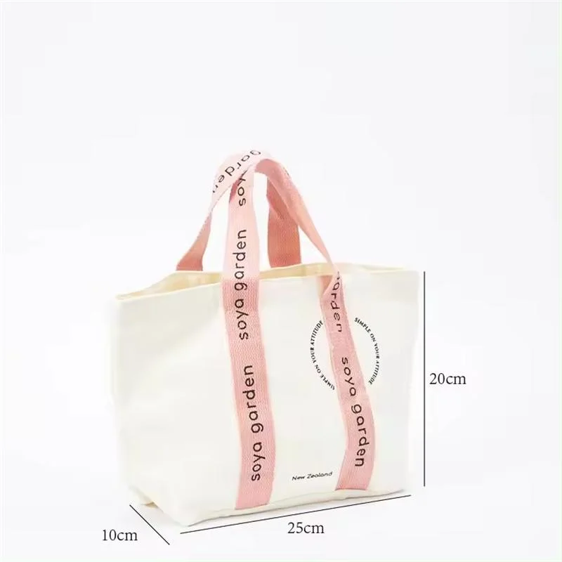 Custom Logo Small Size Canvas Tote Bag Long Handle with Printing Cute