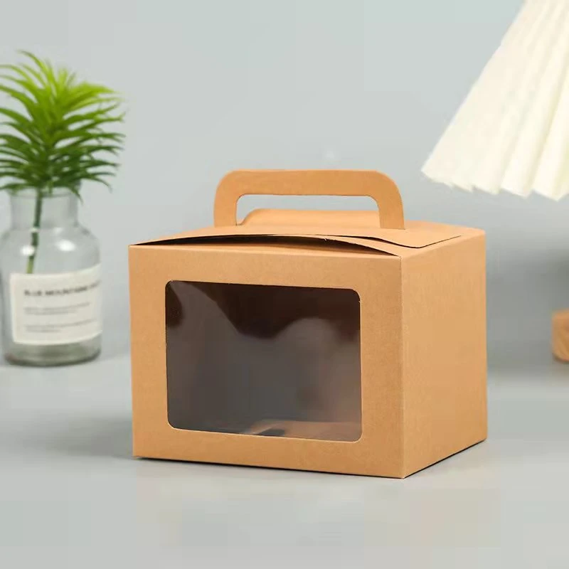 Kraft Paper Packaging Window Gable Cupcake Boxes with Handle