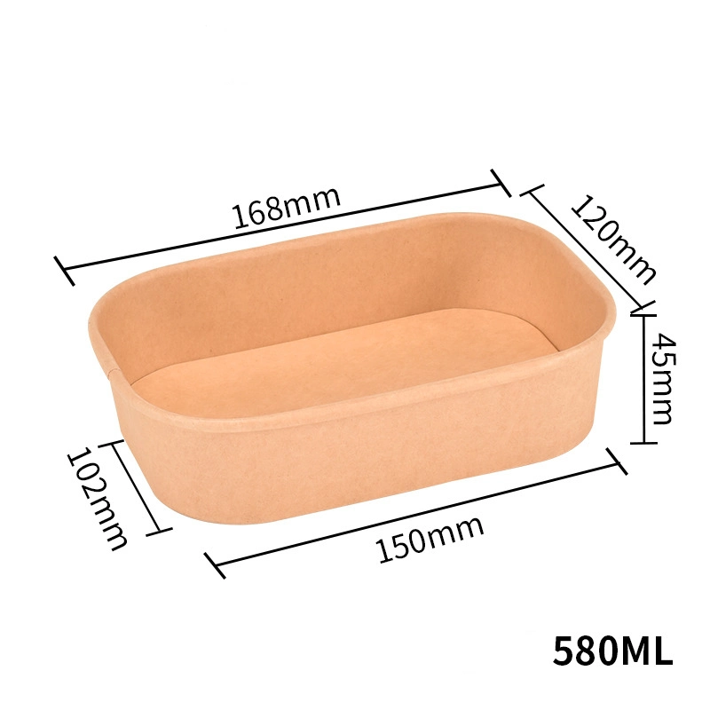 Disposable Kraft Paper Lunch Box Rectangular Rounded Box Takeaway Packing Box Rectangular Paper Bowl Salad Bowl Fried Lunch Box