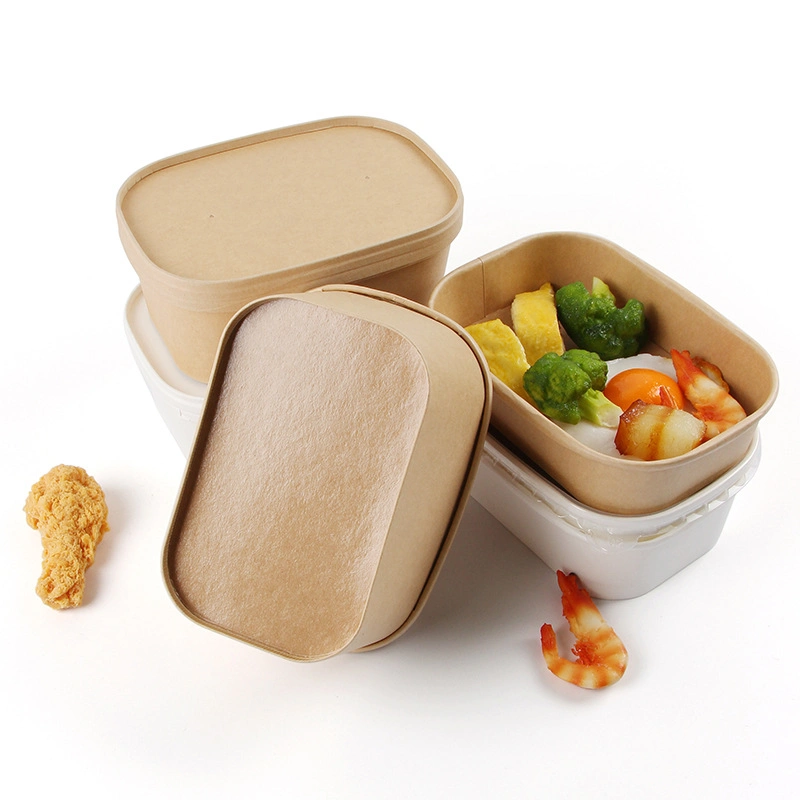 Eco-Friendly Disposable OEM ODM Take Away Rectangular Paper Bowl Square Salad Snack Box Container