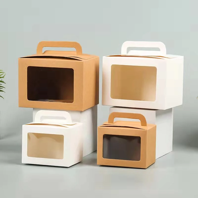 Kraft Paper Packaging Window Gable Cupcake Boxes with Handle